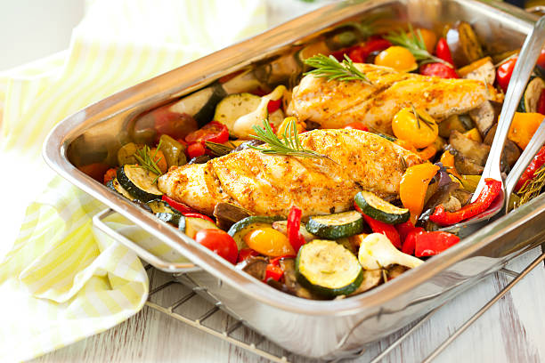 chicken breasts  and vegetables  ratatouille stock pictures, royalty-free photos & images