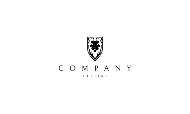 Lion Shield vector logo image The logo abstract image of the head of a lion in the form of a shield. red crown logo stock illustrations