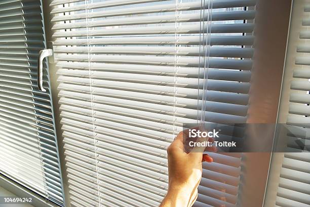Hand Open The Jalousie Stock Photo - Download Image Now - Window Blinds, Office, Closed