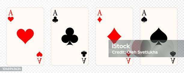 Set Of Four Aces Playing Cards Suits Winning Poker Hand Set Of Hearts Spades Clubs And Diamonds Ace Stock Illustration - Download Image Now