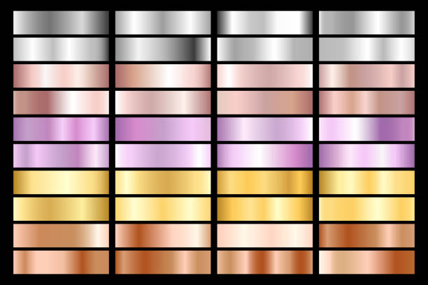 istock Collection of silver, chrome, gold, rose gold. bronze metallic and ultraviolet gradient. Vector illustration 1046943818