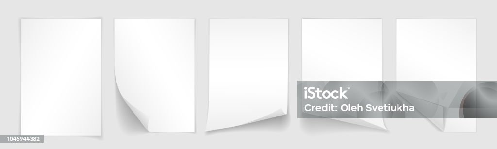 丸まった角と影、あなたのデザイン テンプレートと白い紙の A4 シートを空白します。設定します。ベクトル図 - 紙のロイヤリティフリーベクトルアート