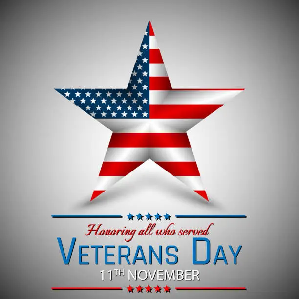 Vector illustration of Veterans Day of USA with star in national flag colors american flag. Honoring all who served. Vector illustration