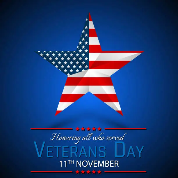 Vector illustration of Veterans Day of USA with star in national flag colors american flag. Honoring all who served. Vector illustration