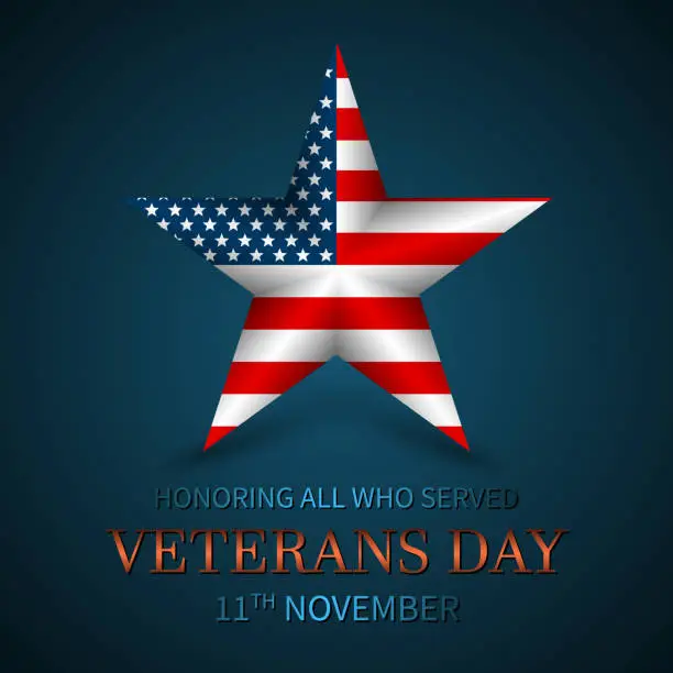 Vector illustration of Veterans Day of USA with star in national flag colors american flag. Honoring all who served. Vector illustration