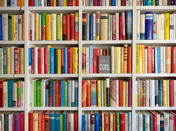 istock White library book shelves packed with colorful books 1046958496