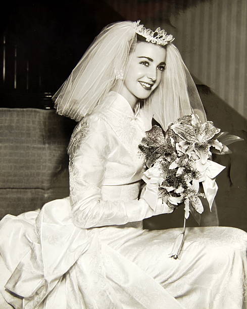 1950's bride in sepia stock photo