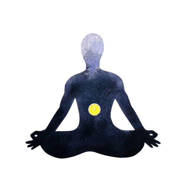 yellow solar plexus chakra human lotus pose yoga, abstract inside your mind mental, watercolor painting illustration design hand drawn yellow solar plexus chakra human lotus pose yoga, abstract inside your mind mental, watercolor painting illustration design hand drawn plexus stock illustrations