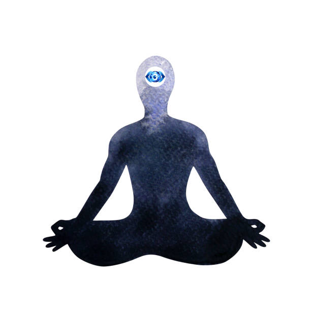 illustrations, cliparts, dessins animés et icônes de lotus humaine de chakra indigo troisième œil poser yoga, abstrait à l’intérieur de votre esprit mentale, aquarelle dessinés à la main illustration design - third generation