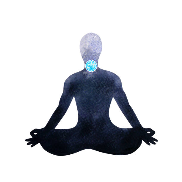 blue throat chakra human lotus pose yoga, abstract inside your mind mental, watercolor painting illustration design hand drawn vector art illustration