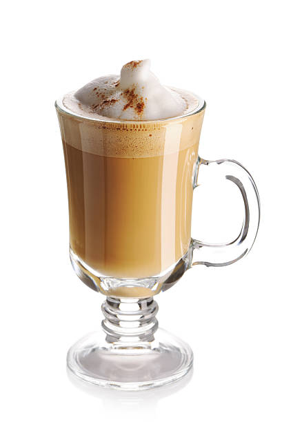 istock Latte in a glass with a handle and white background 104697451