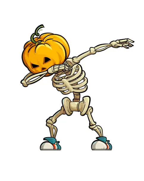 Vector illustration of Dabbing Skeleton Scarecrow