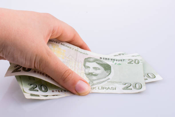 istock Hand holding 20 Turksh Lira banknote  in hand 1046992642