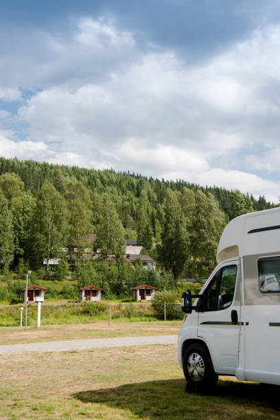 istock parked trailer near forest under cloudy sky in Trysil, Norway's largest ski resort 1047006584