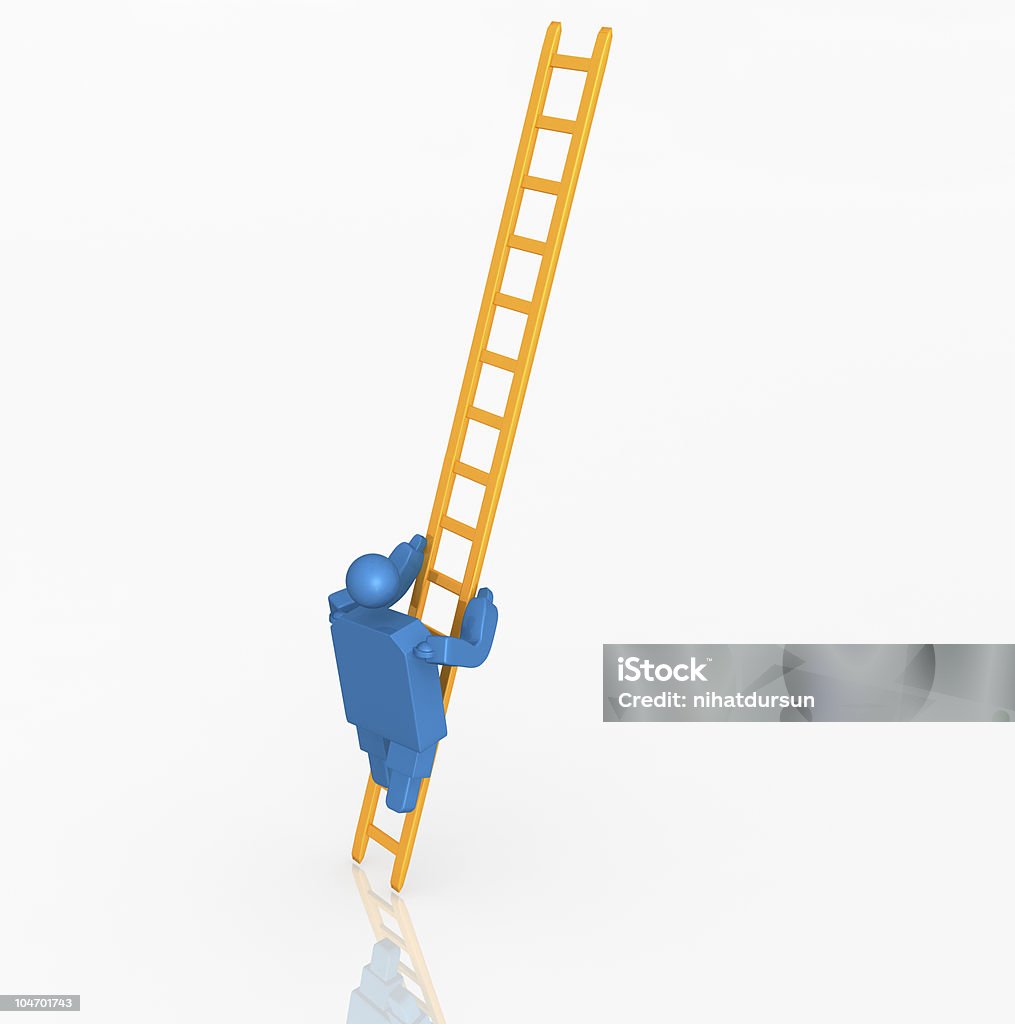3D Stairs with Men Concept Illustration for striving to do better - a blue figure scaling a yellow ladder. Adult Stock Photo