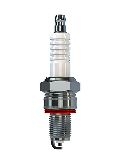 istock Isolated closeup of a silver and white spark plug 104702150