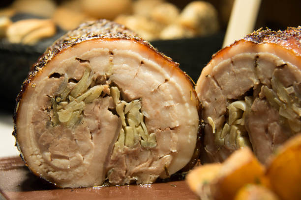 istock Baked pork belly with spices. Rustic style 1047030682