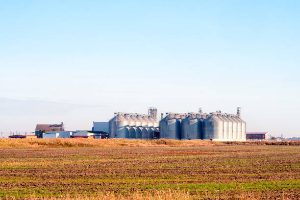 istock grain elevator buildings in the field. agriculture landscape. 1047031402