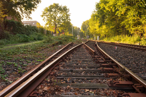 istock Railway switch in the morning light 1047053950