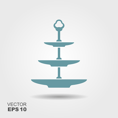 Empty three-tiered plate for fruit or desserts. Flat vector icon