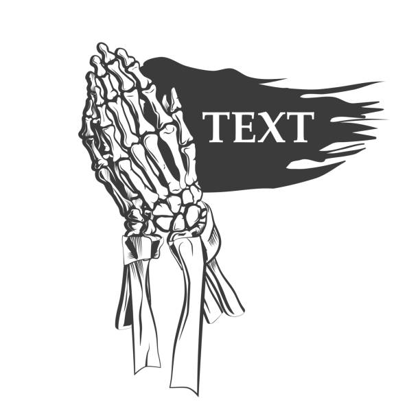 Vector illustration - Praying skeleton hands Vector illustration - Praying skeleton hands. vector illustration praying hands with cross background stock illustrations
