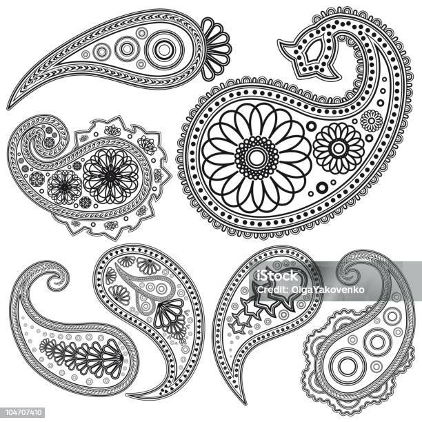 Set Of Paisley Elements Stock Illustration - Download Image Now - Color Image, East, Group Of Objects