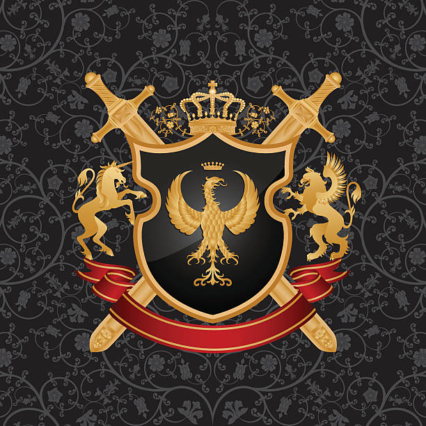 국가 문장 (coat of arms) - heraldic griffin sword crown stock illustrations