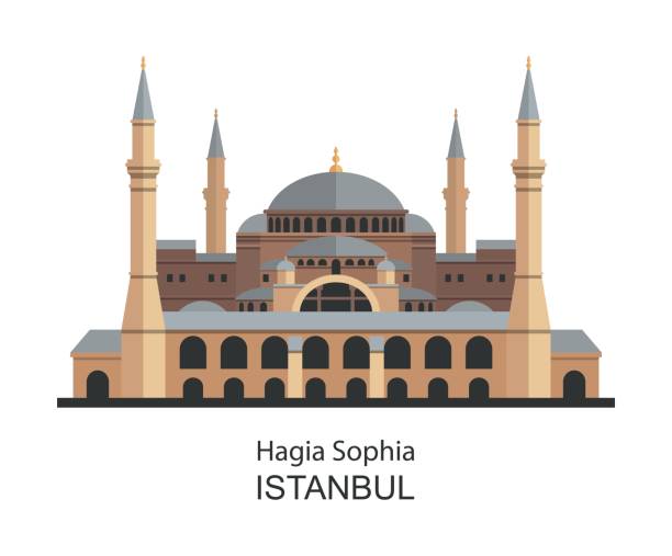 Hagia Sophia in Istanbul, Turkey. Vector illustration. Flat icon highly detailed Hagia Sophia in Istanbul, Turkey. Vector illustration. Flat icon highly detailed byzantine icon stock illustrations