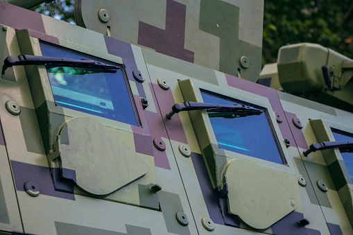 Windows on a military armored vehicle.