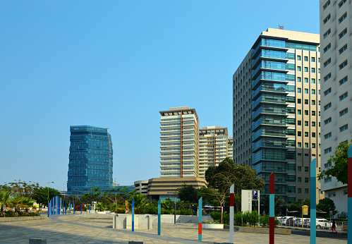 Luanda, Angola: business district - view of Ambiente Square, looking south - high rise buildings - Intercontinental Hotel, Standard Charted Angola Bank, Total S.A., etc