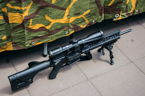 Sniper for large distance on the ground outdoor.