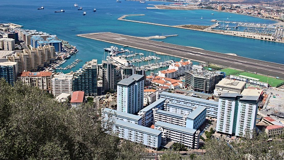 A landscape view of the city of Gibraltar, United kingdom.
