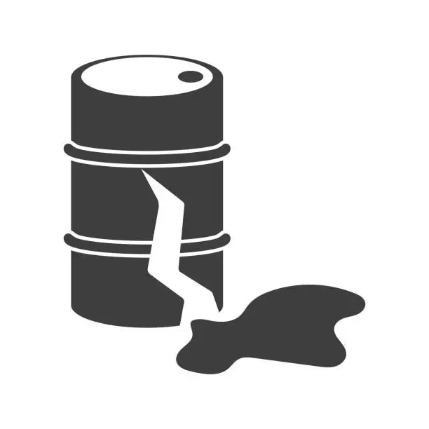 Vector illustration of Icon of a cracked barrel with leaked contents. Vector on white background.