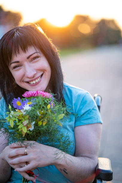 Portrait happy women on a wheelchair