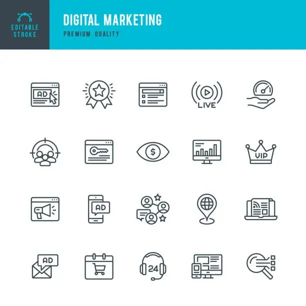 Vector illustration of Digital Marketing - set of thin line vector icons