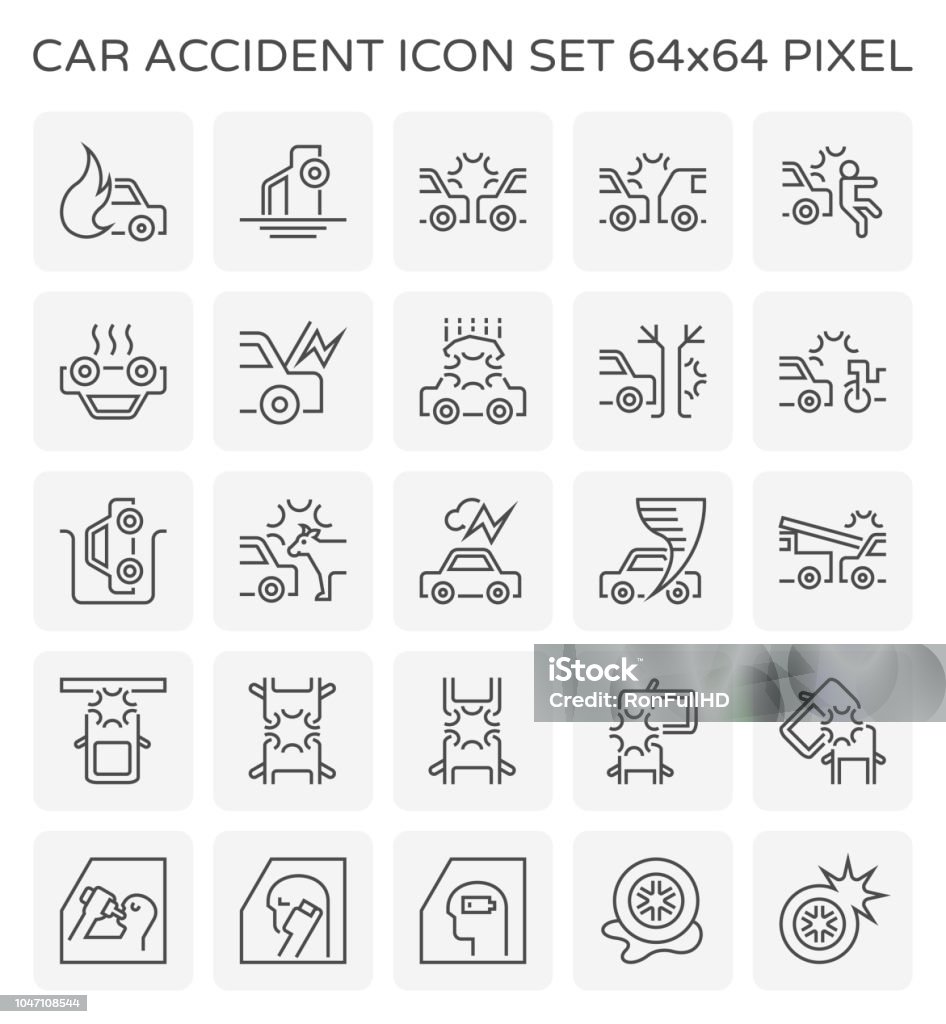 car accident icon Car accident icon design, 64x64 perfect pixel and editable stroke. Icon Symbol stock vector