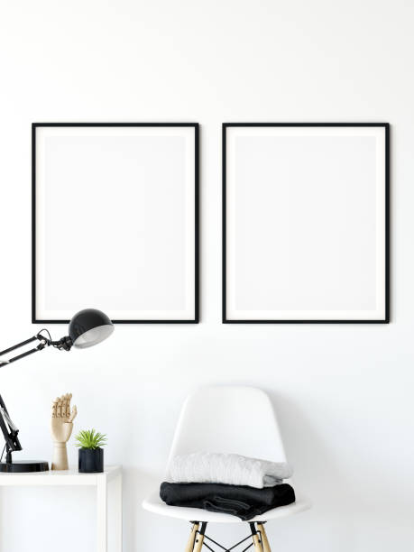 istock mock up posters in living room interior. Interior scandinavian style. 3d rendering, 3d illustration 1047109076