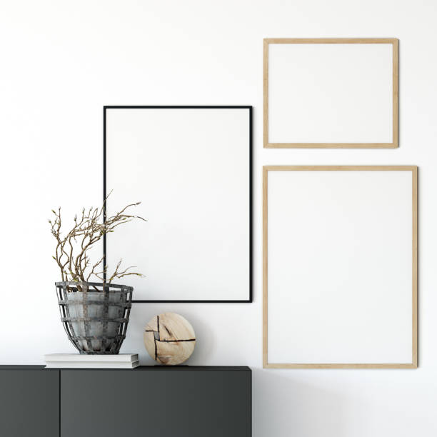 istock mock up posters in living room interior. Interior scandinavian style. 3d rendering, 3d illustration 1047109102