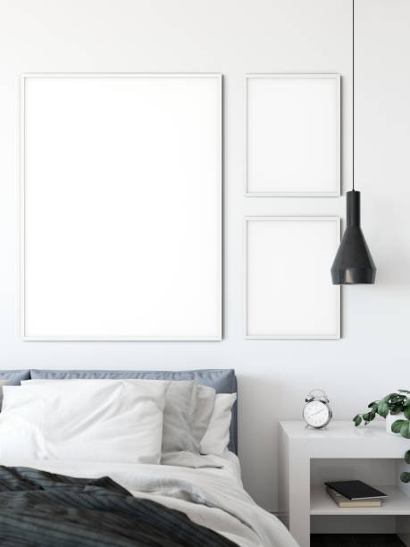 istock mock up posters in living room interior. Interior scandinavian style. 3d rendering, 3d illustration 1047109178