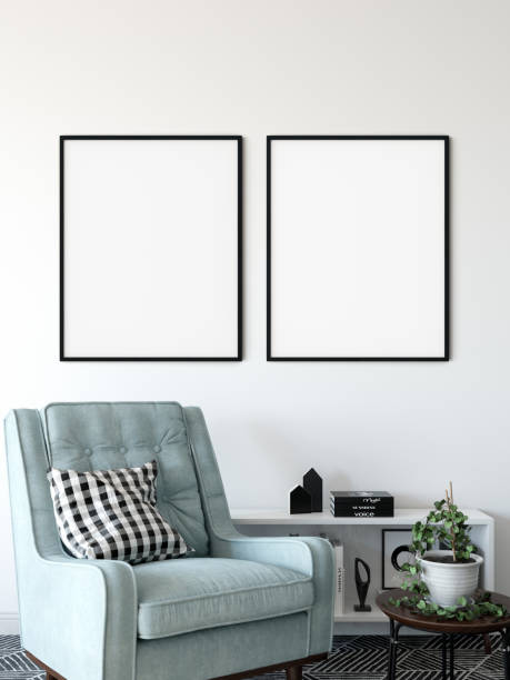 mock up posters in living room interior. Interior scandinavian style. 3d rendering, 3d illustration
