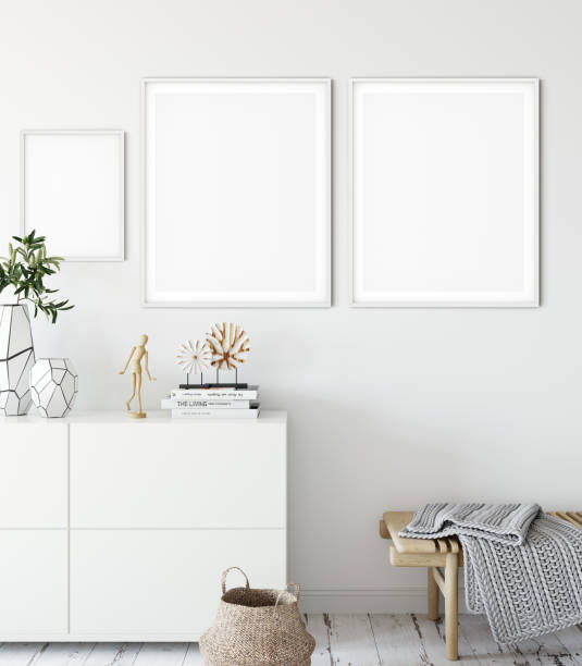 istock mock up posters in living room interior. Interior scandinavian style. 3d rendering, 3d illustration 1047109556