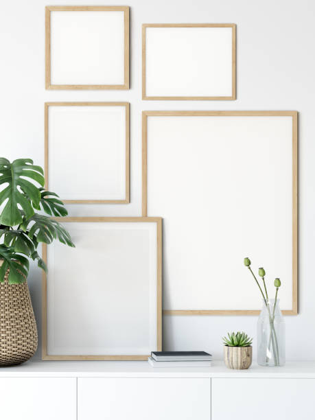istock mock up posters in living room interior. Interior scandinavian style. 3d rendering, 3d illustration 1047111254