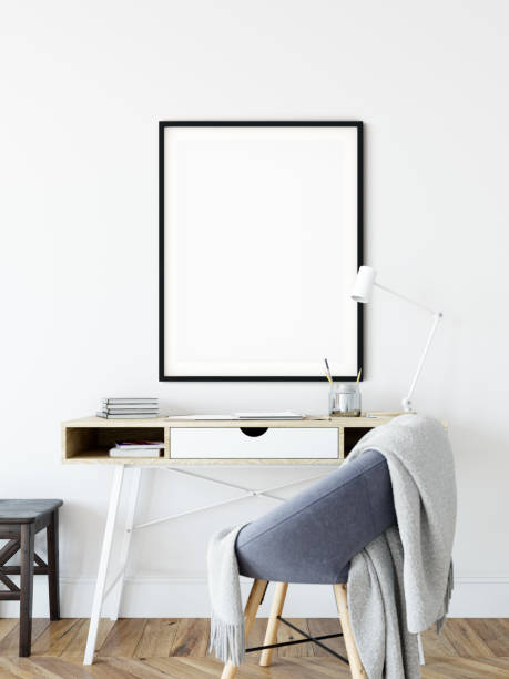istock mock up posters in living room interior. Interior scandinavian style. 3d rendering, 3d illustration 1047111262