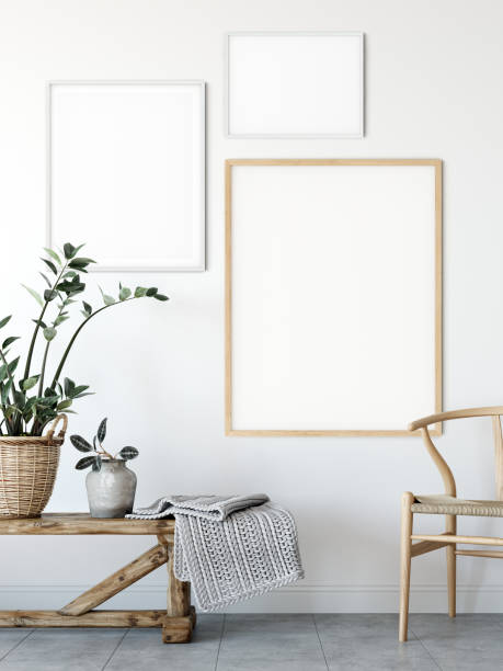 istock mock up posters in living room interior. Interior scandinavian style. 3d rendering, 3d illustration 1047111302