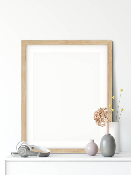 istock mock up posters in living room interior. Interior scandinavian style. 3d rendering, 3d illustration 1047111342