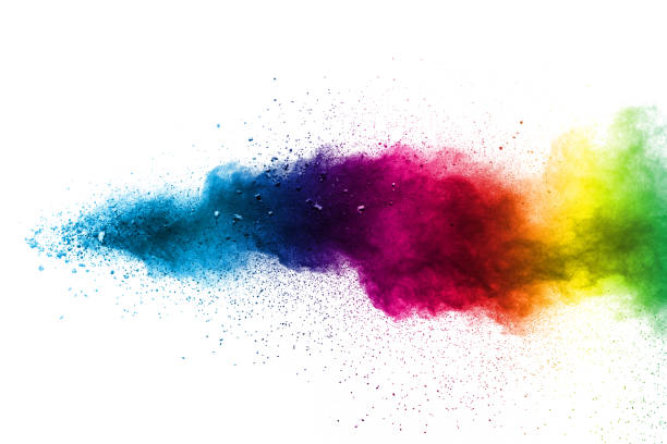 istock Abstract multicolored powder explosion on white background.  Freeze motion of color dust  particles splash. Painted Holi 1047112822