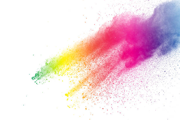 istock Abstract multicolored powder explosion on white background.  Freeze motion of color dust  particles splash. Painted Holi 1047112844