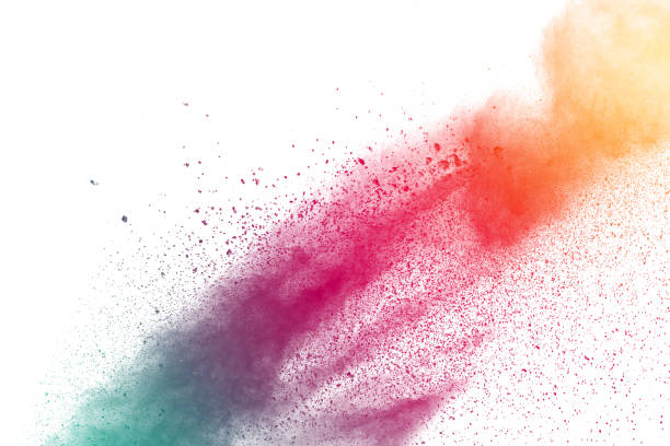 istock Abstract multicolored powder explosion on white background.  Freeze motion of color dust  particles splash. Painted Holi 1047112848