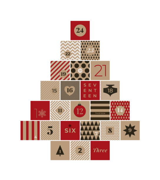 illustrazioni stock, clip art, cartoni animati e icone di tendenza di calendario dell'avvento natalizio - calendario avvento