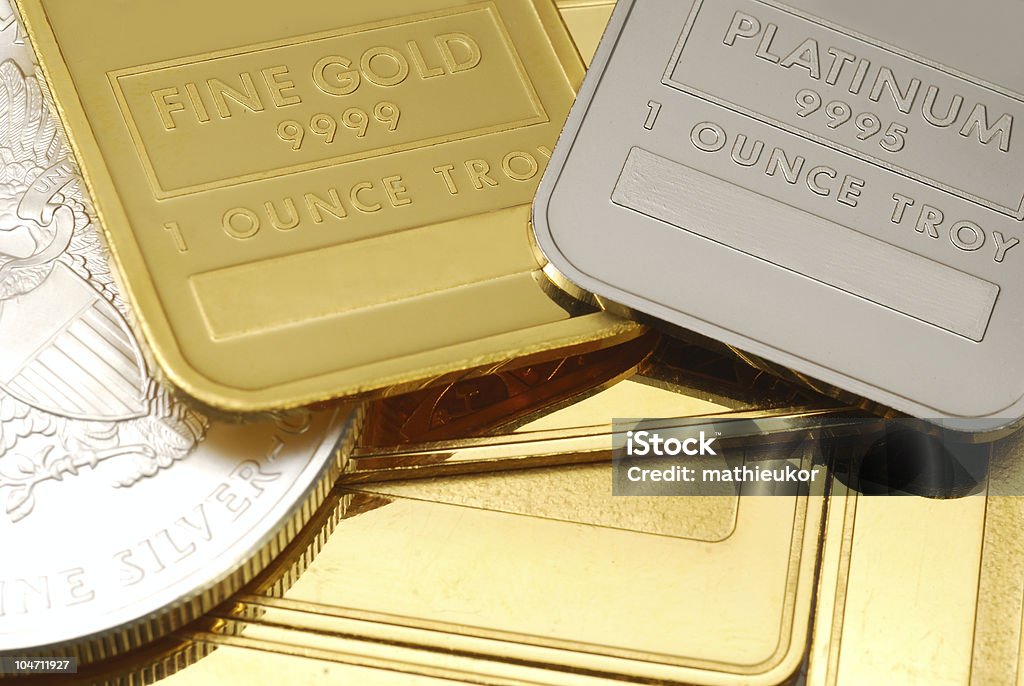 Gold, Platinum and silver - close-up  Gold - Metal Stock Photo